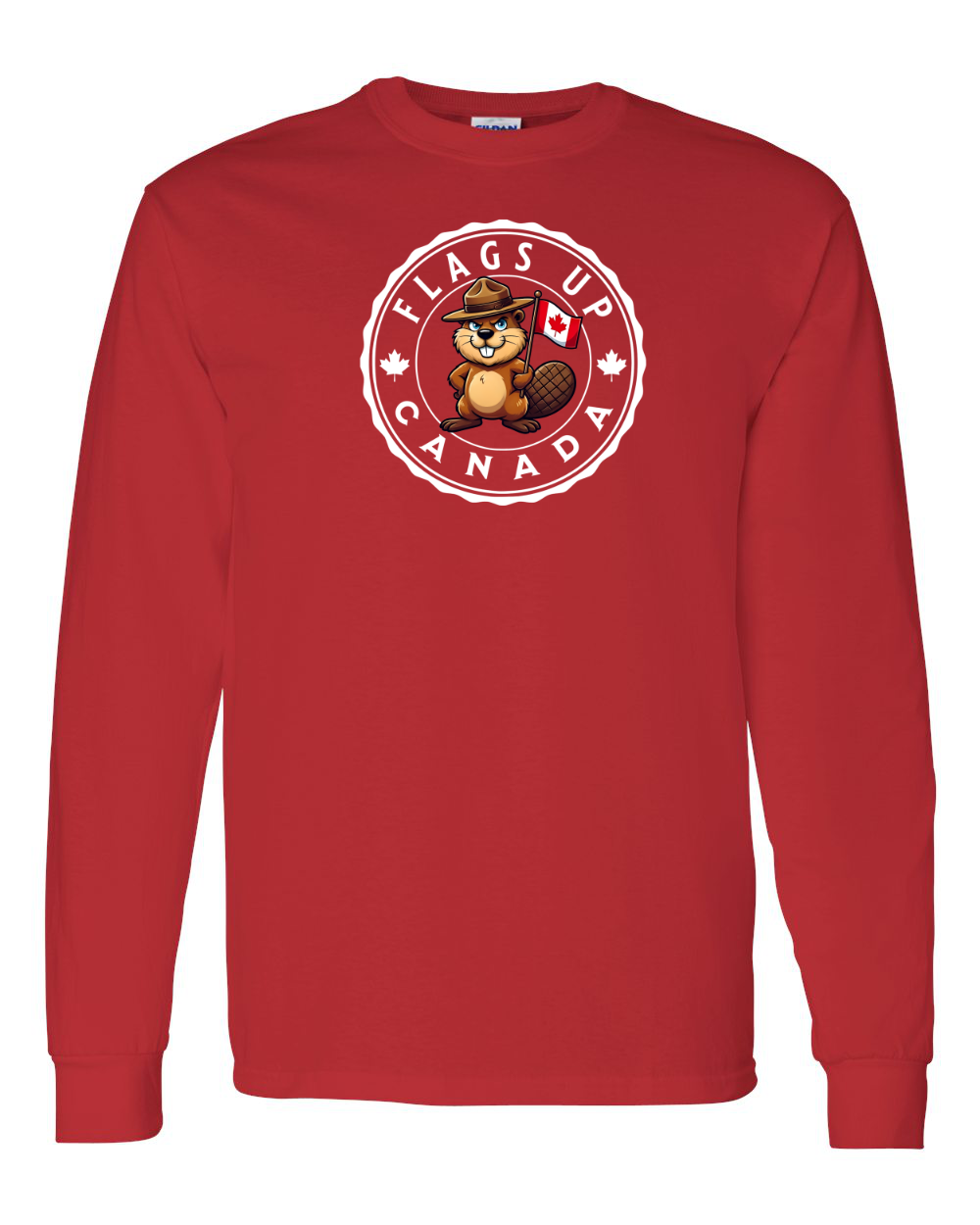 Flags Up Canada Male Beaver Version Full Long Sleeve Tee - Gildan Canada (sewn Internationally )