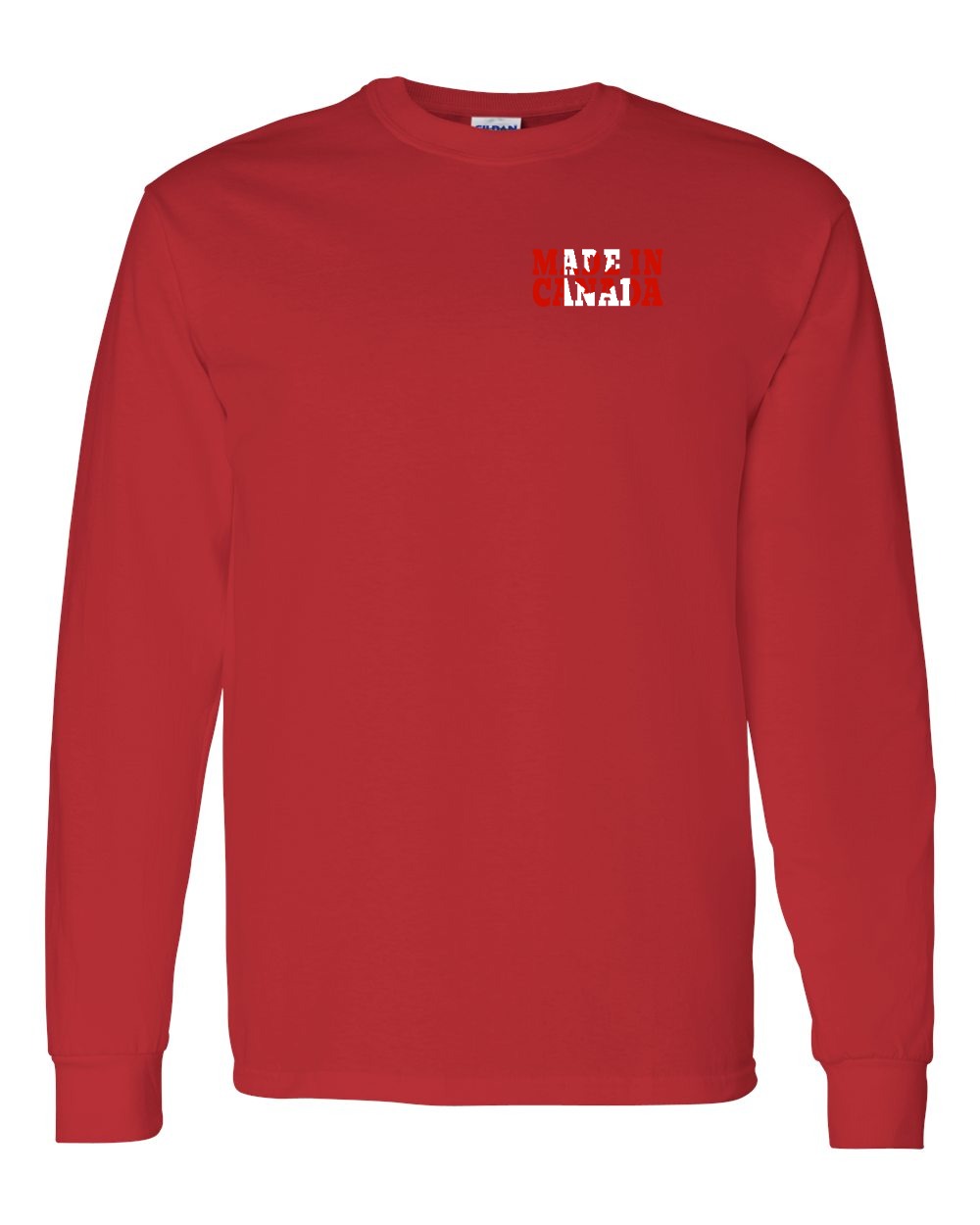 Made in Canada Flag Background Left Chest Long Sleeve - Gildan Canada (sewn Internationally)