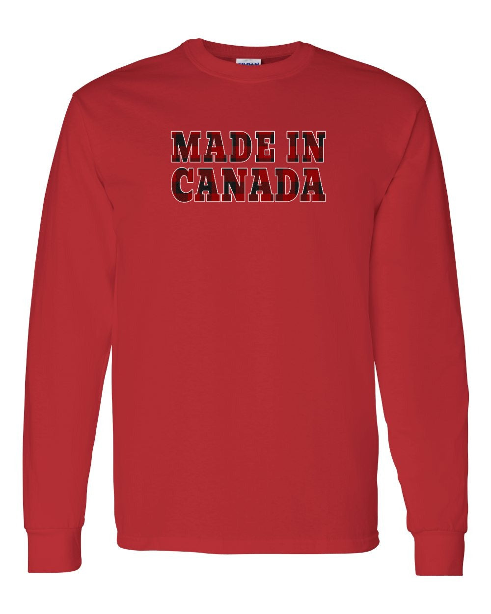 Made in Canada Plaid Background Full Long Sleeve - Gildan Canada (sewn Internationally)