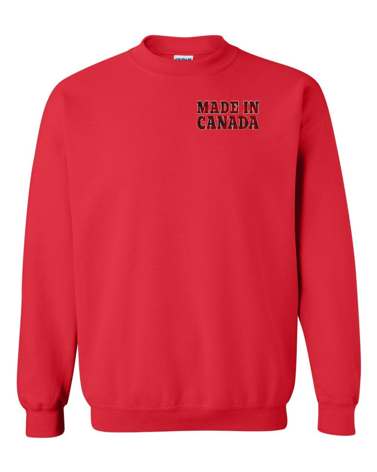 Made in Canada Plaid Background Left Chest Crewneck - Unisex