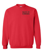 Made in Canada Plaid Background Left Chest and Back Crewneck