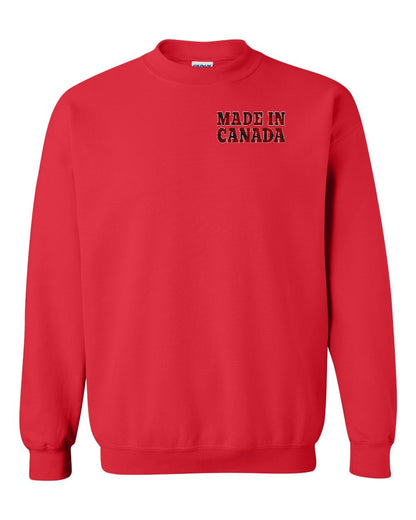 Made in Canada Plaid Background Left Chest Crewneck - Gildan Canada (sewn Internationally)