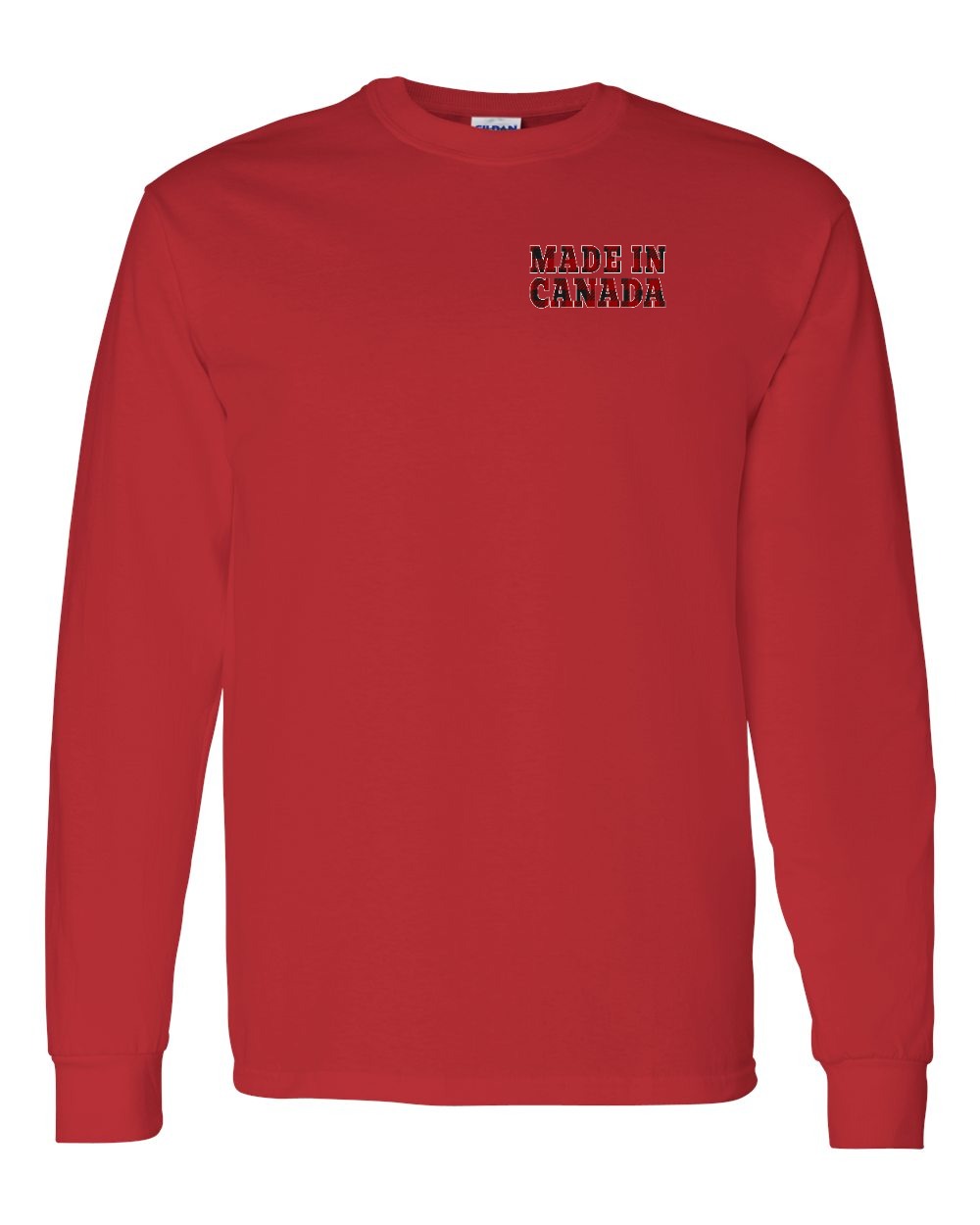 Made in Canada Plaid Background Left Chest and Back Long Sleeve - Unisex