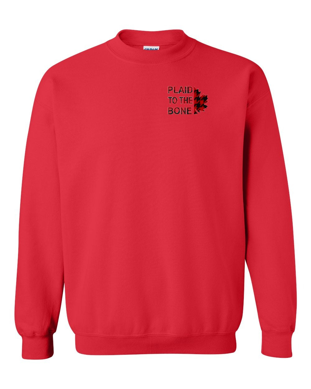 Plaid to the Bone Stacked Leaf Left Chest and Back Crewneck - Gildan Canada (sewn Internationally)