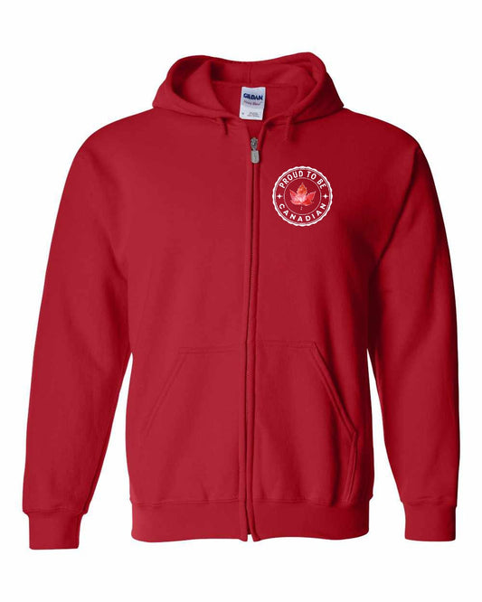 Proud to be Canadian Leaf Left Chest Zip Hoodie - Gildan Canada (sewn Internationally)