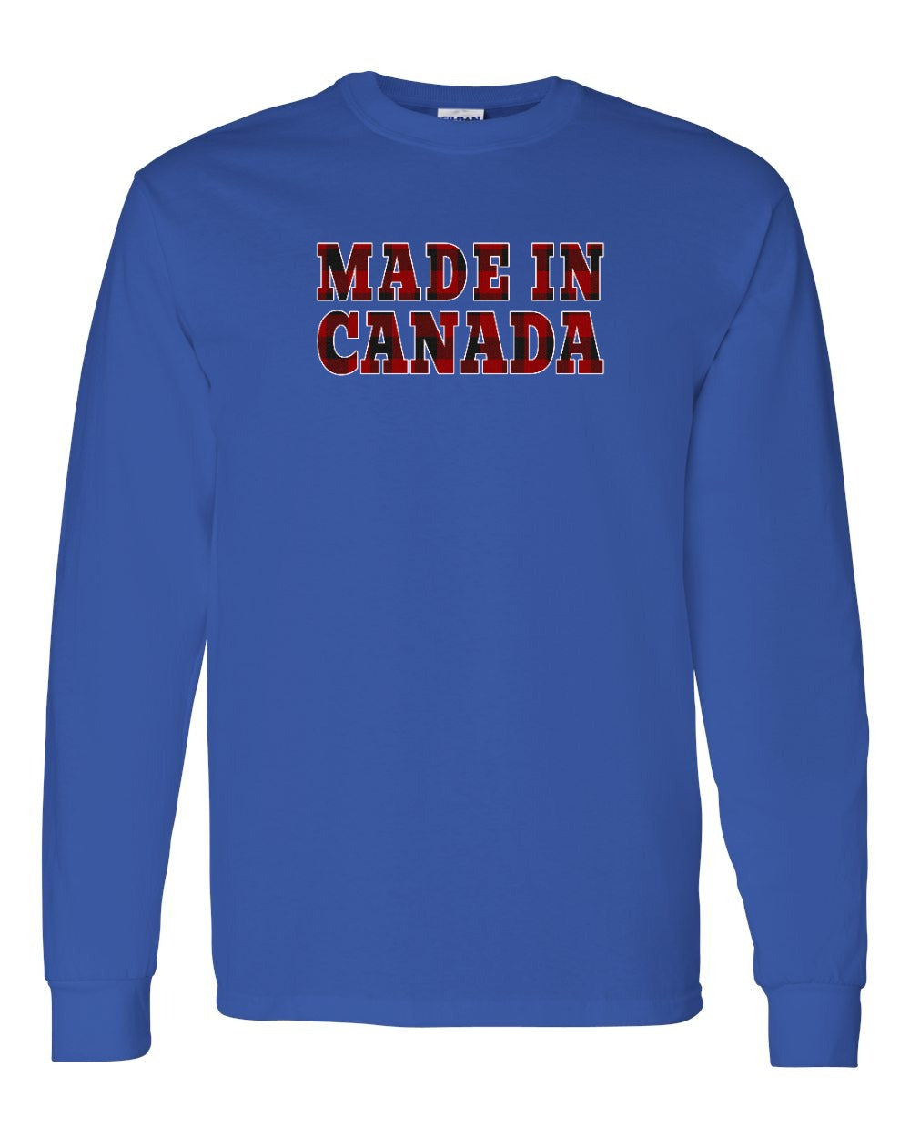 Made in Canada Plaid Background Full Long Sleeve - Gildan Canada (sewn Internationally)