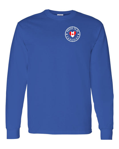 Proud to be Canadian Heart Flag Left Chest and Back Long Sleeve - Gildan Canada (sewn Internationally)