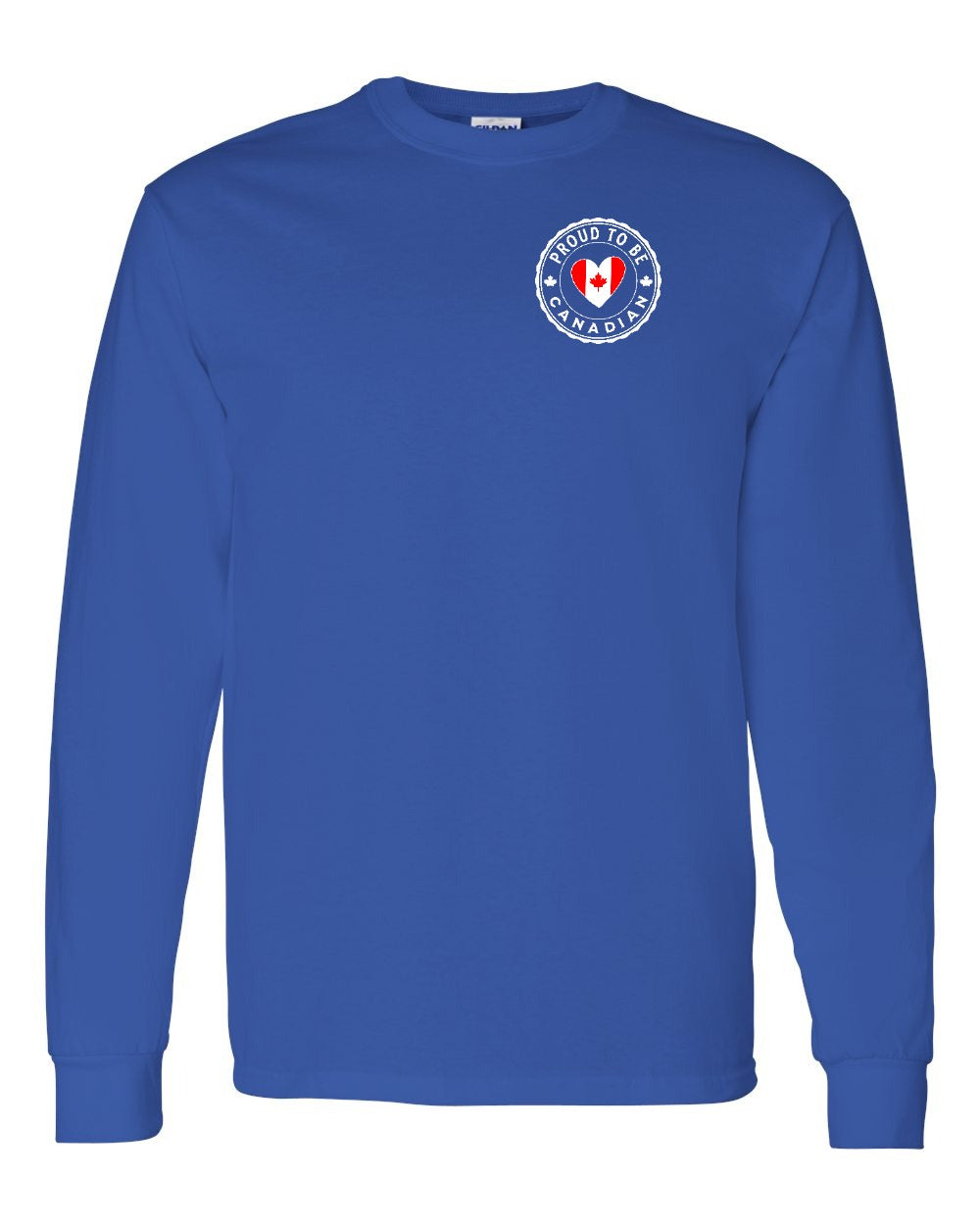 Proud to be Canadian Heart Flag Left Chest Long Sleeve - Gildan Canada (sewn Internationally)