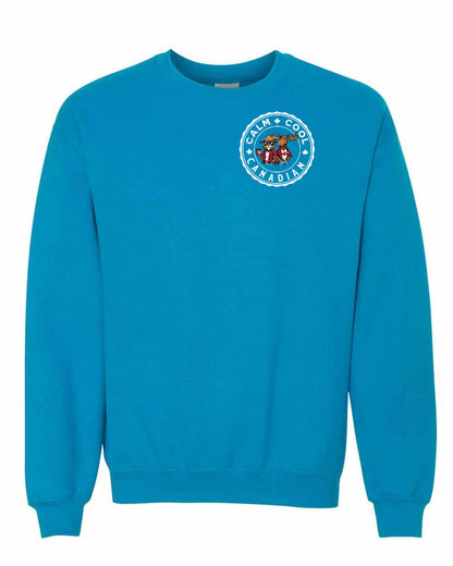 Calm Cool Moose and Beaver Left Chest and Back Crewneck - Gildan Canada (sewn Internationally)