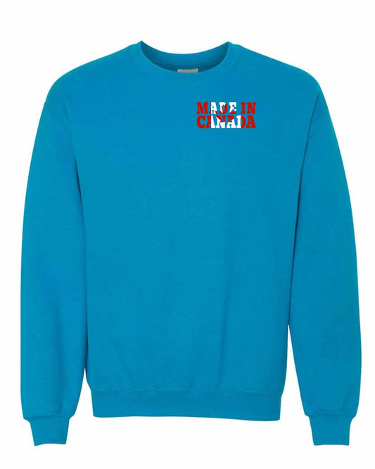 Made in Canada Flag Background Left Chest and Back Crewneck - Gildan Canada (sewn Internationally)