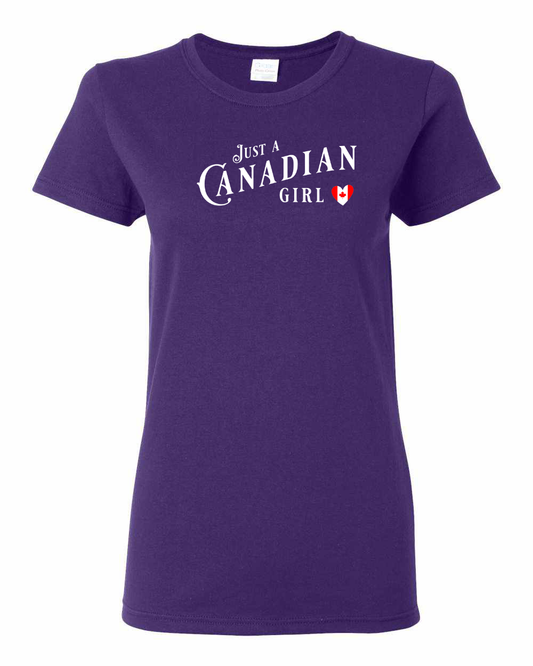 Canadian Girl Heart Flag Full Front Women's Tee - Gildan Canada (sewn Internationally)