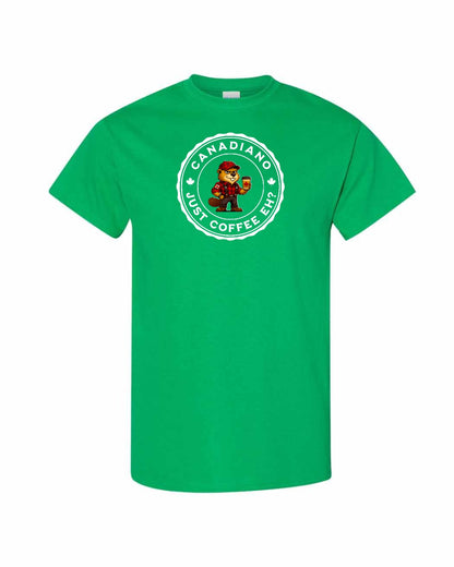 Canadiano Just Coffee Eh Male Beaver Full Front Men's Tee - Gildan Canada (sewn Internationally)