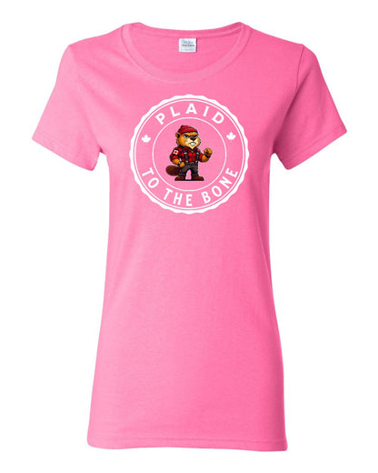 Plaid to the Bone Beaver Full Front Women's Tee - Gildan Canada (sewn Internationally)