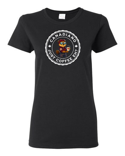 Canadiano Just Coffee EH? Female Beaver  Women's Tee - Gildan Canada (sewn Internationally)