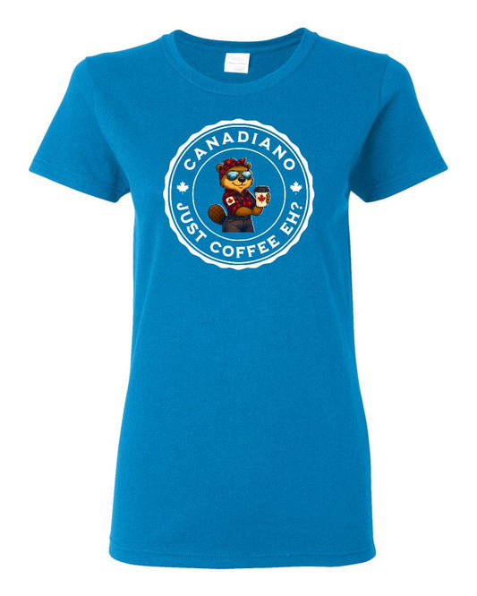 Canadiano Just Coffee EH? Female Beaver  Women's Tee - Gildan Canada (sewn Internationally)