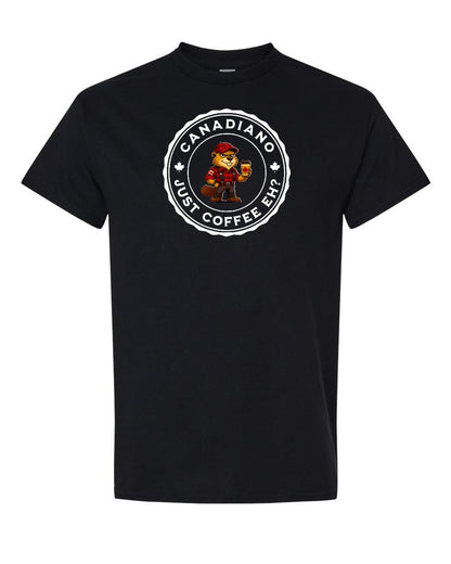 Canadiano Just Coffee EH? Beaver Men's Tee - Gildan Canada (sewn Internationally)