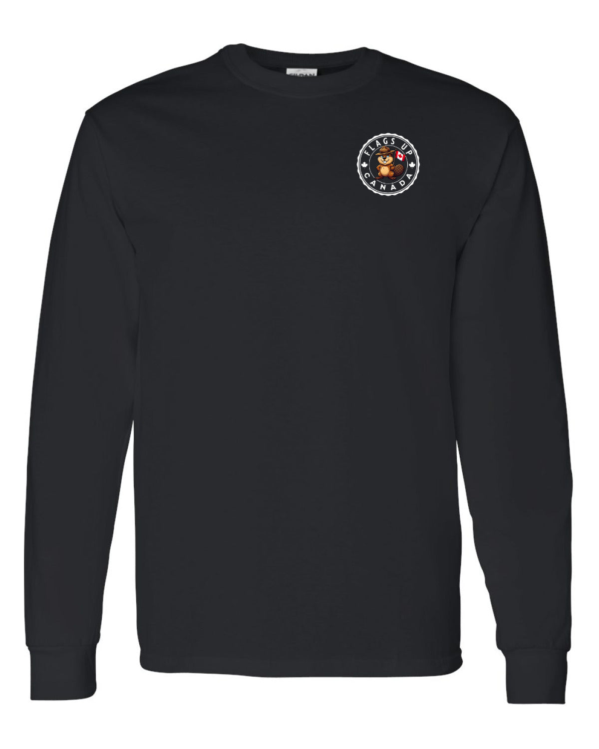 Flags Up Canada Male Beaver Version Left Chest And Back  Long Sleeve Tee ) - Unisex