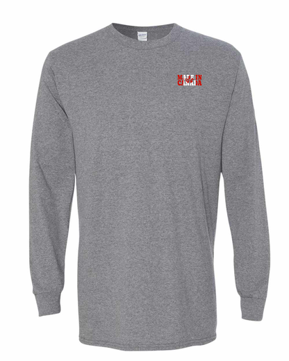 Made In Canada Flag Background Left Chest And Back Long Sleeve Tee - Gildan Canada (sewn Internationally )