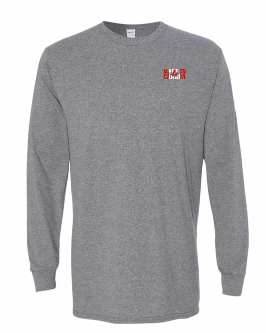 Made In Canada Flag Background Left Chest Long Sleeve Tee - Gildan Canada (sewn Internationally )