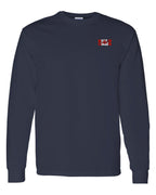 Made In Canada Flag Background Left Chest And Back  Long Sleeve Tee ) - Unisex
