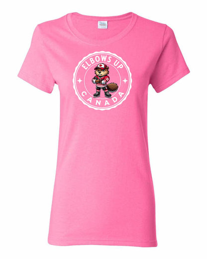 Elbows Up Beaver Full Front Women's Tee - Gildan Canada (sewn Internationally)