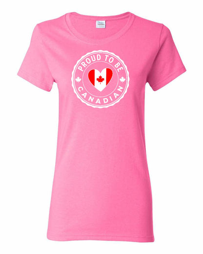 Proud to Be Canadian Heart  Full Front Women's Tee - Gildan Canada (sewn Internationally)