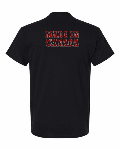 Made in Canada Plaid Background Left Chest and Back Men's Tee