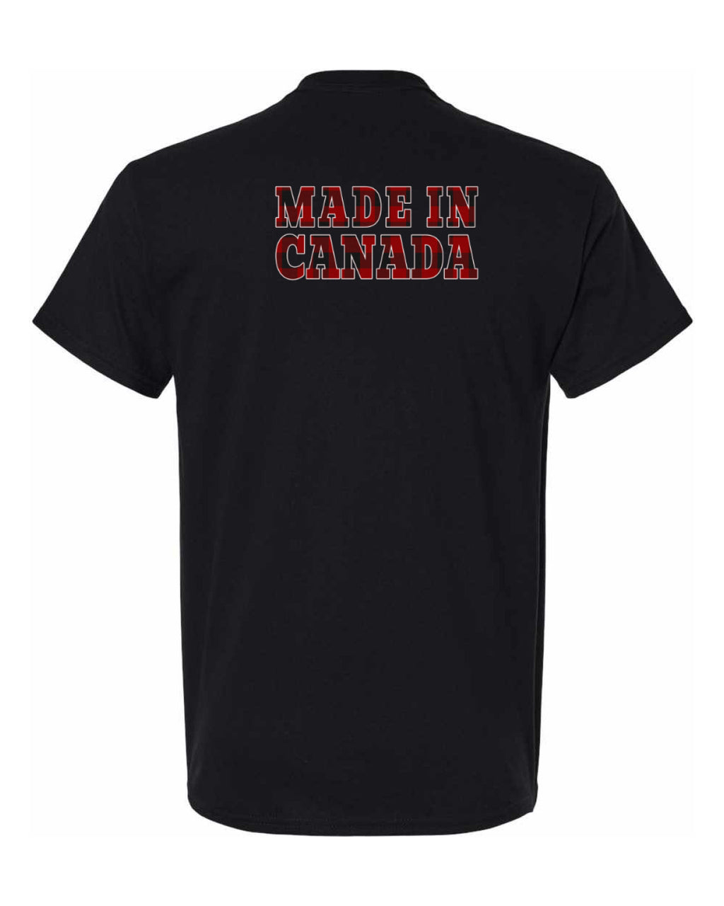 Made in Canada Plaid Background Left Chest and Back Men's Tee