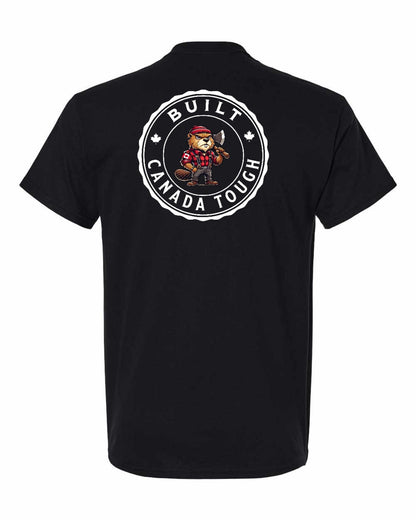 Built Canada Tough Male Beaver Left Chest and Back Men's Tee