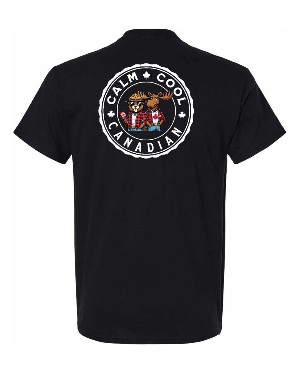 Calm Cool Canadian Beaver and Moose Left Chest & Back Men's Tee