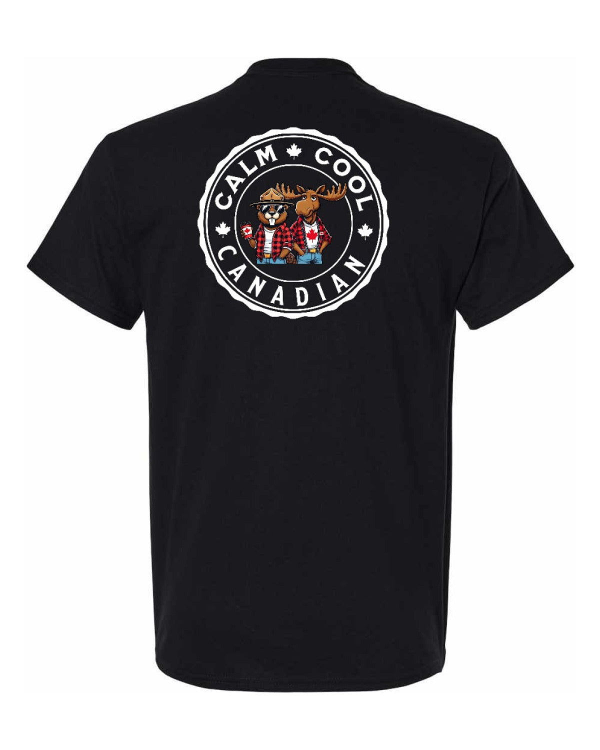 Calm Cool Canadian Beaver and Moose Left Chest & Back Men's Tee