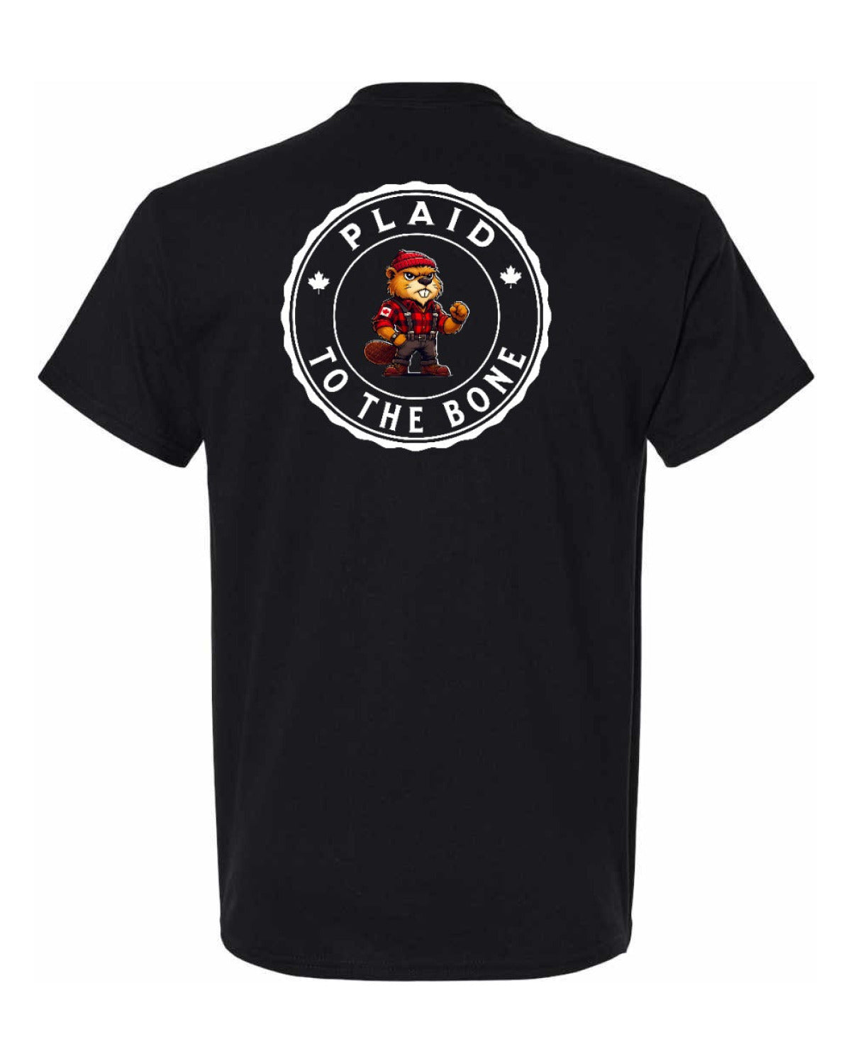 Plaid to the Bone Beaver Left Chest & Back Men's Tee