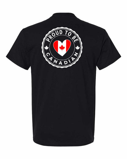 Proud to be Canadian Proud to be Heart Flag Left Chest and Back Men's Tee - Gildan Canada (sewn Internationally)
