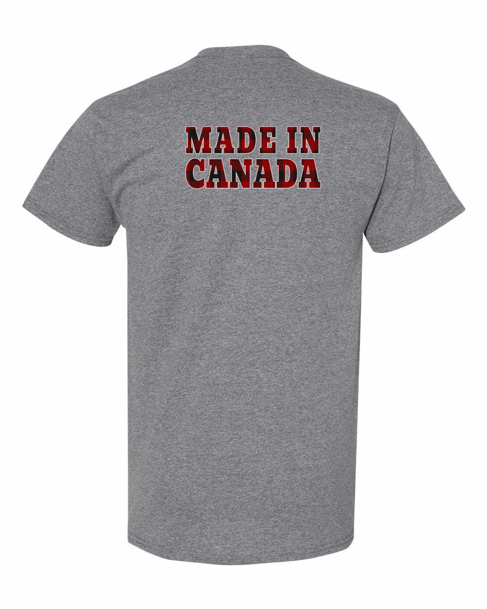 Made in Canada Plaid Background Left Chest and Back Men's Tee