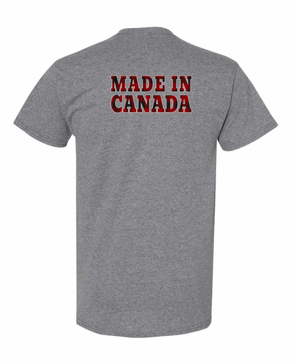 Made in Canada Plaid Background Left Chest and Back Men's Tee