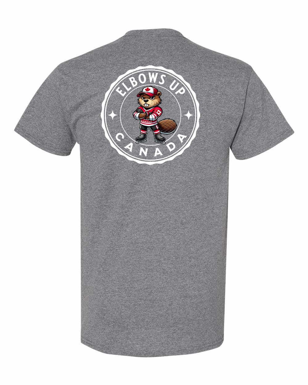 Elbows Up Beaver Left Chest & Back Men's Tee - Gildan Canada (sewn Internationally)