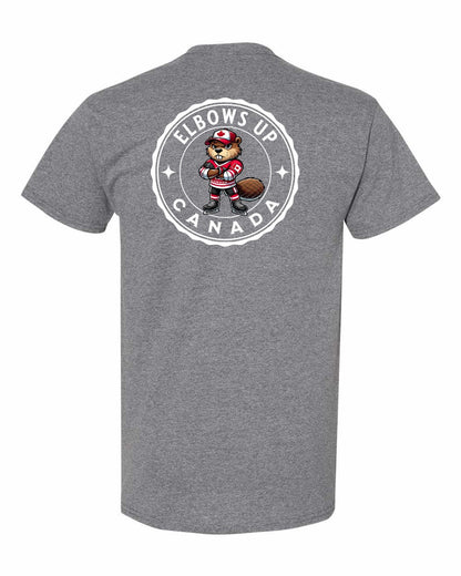 Elbows Up Beaver Left Chest & Back Men's Tee - Gildan Canada (sewn Internationally)