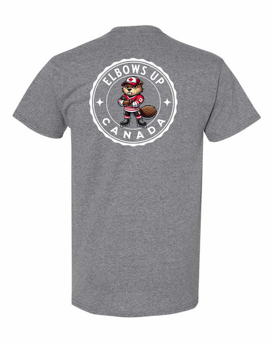 Elbows Up Beaver Left Chest & Back Men's Tee - Gildan Canada (sewn Internationally)