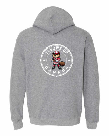 Elbows up Beaver Left Chest and Back Pullover - Gildan Canada (sewn Internationally)