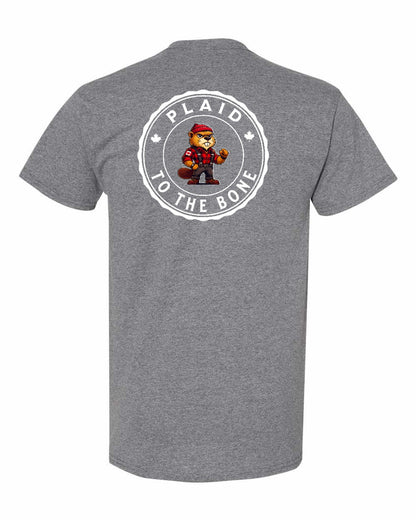 Plaid to the Bone Beaver Left Chest & Back Men's Tee - Gildan Canada (sewn Internationally)