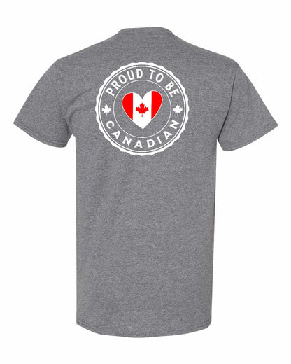 Proud to be Canadian Proud to be Heart Flag Left Chest and Back Men's Tee - Gildan Canada (sewn Internationally)