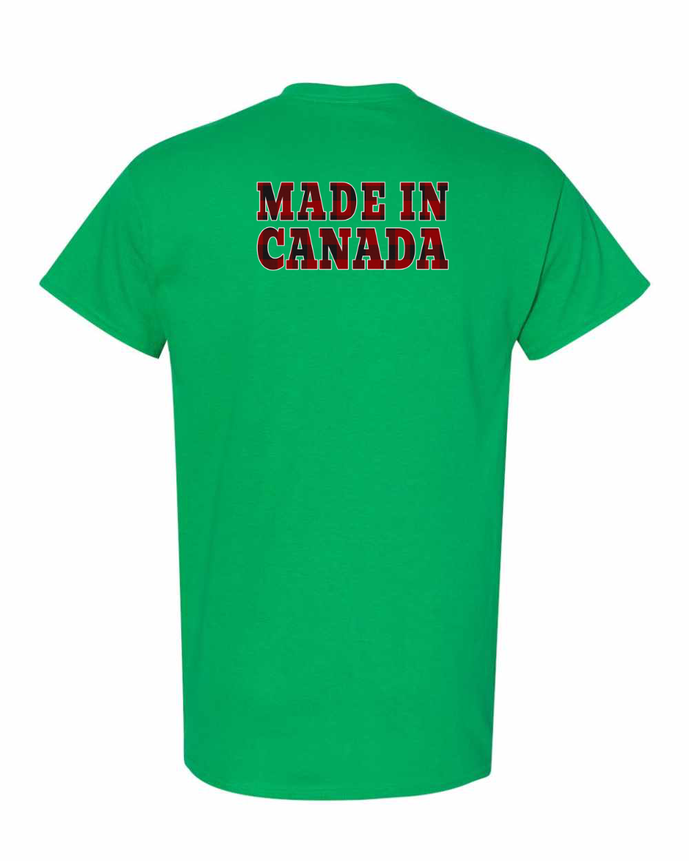 Made in Canada Plaid Background Left Chest and Back Men's Tee