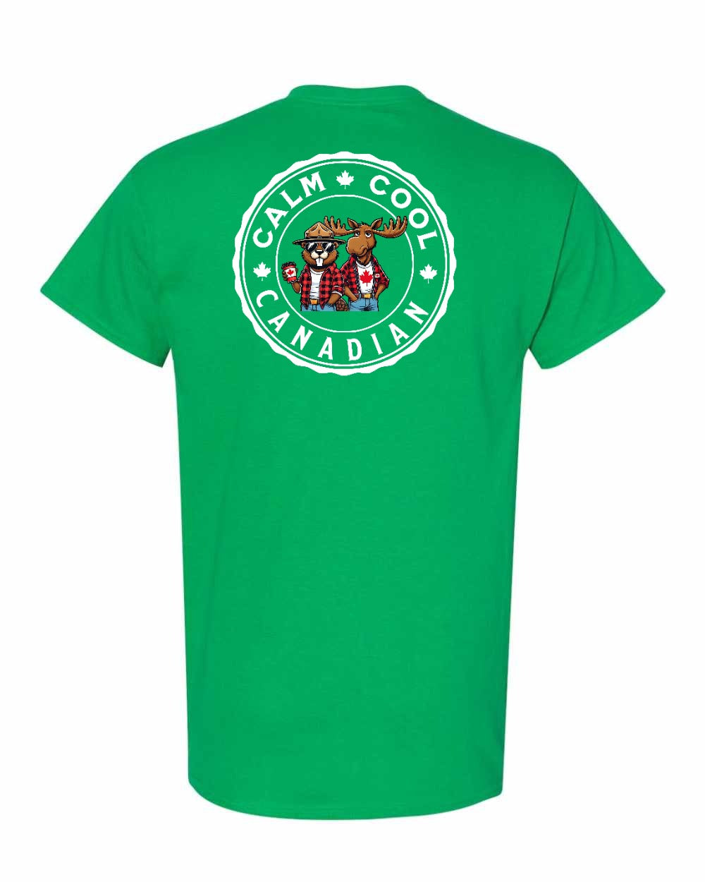 Calm Cool Canadian Beaver and Moose Left Chest & Back Men's Tee