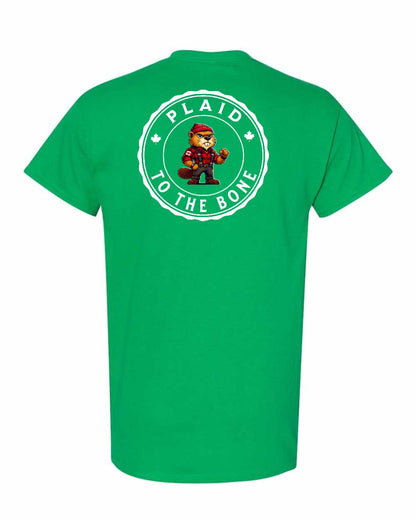 Plaid to the Bone Beaver Left Chest & Back Men's Tee - Gildan Canada (sewn Internationally)
