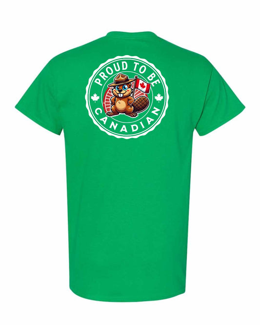 Proud to Be Canadian Beaver Left Chest & Back Men's Tee - Gildan Canada (sewn Internationally)