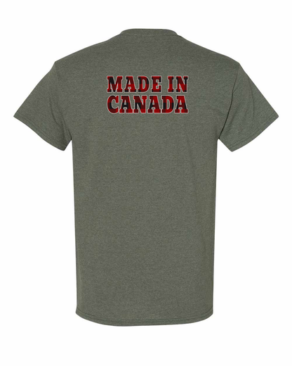 Made in Canada Plaid Background Left Chest and Back Men's Tee