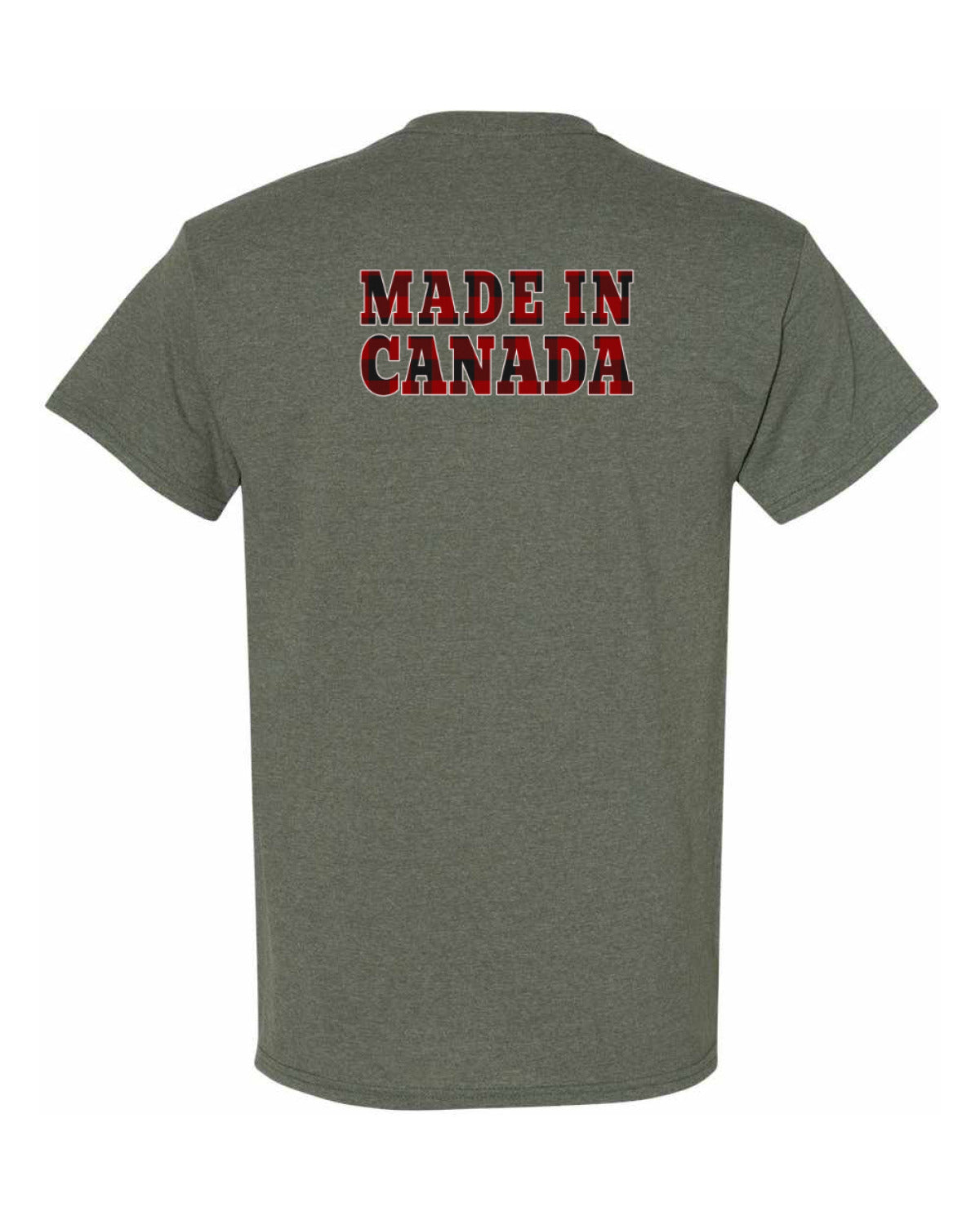 Made in Canada Plaid Background Left Chest and Back Men's Tee