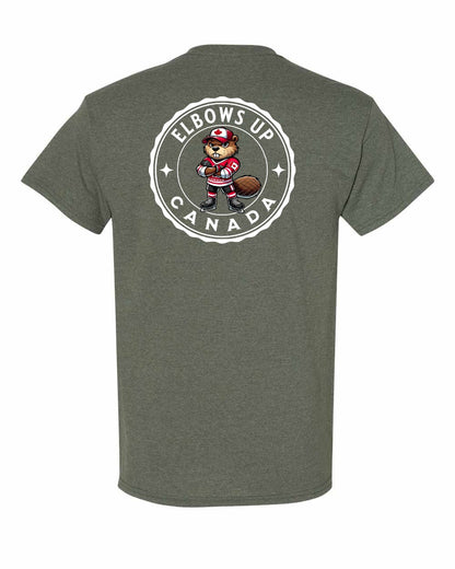 Elbows Up Beaver Left Chest & Back Men's Tee - Gildan Canada (sewn Internationally)