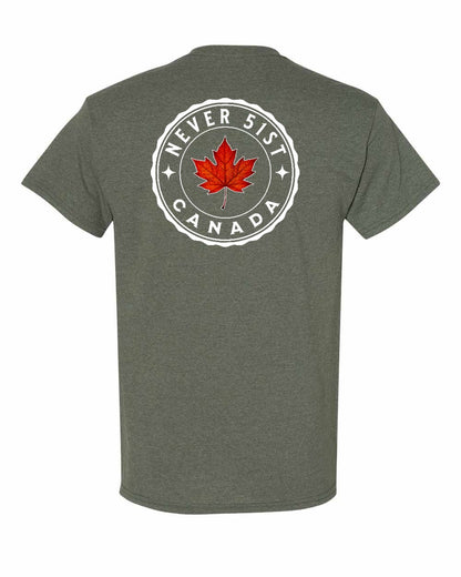 Never 51st Leaf Left Chest & Back Men's Tee - Gildan Canada (sewn Internationally)