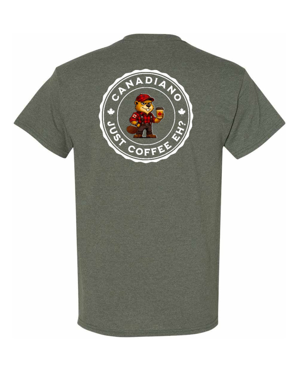 Canadiano Just Coffee Eh Male Beaver Left Chest & Back Men's Tee